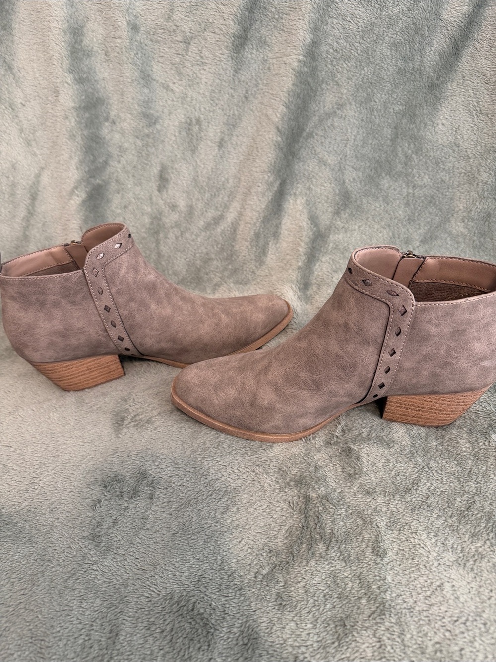Jellypop Dusty Taupe Faux Suede Ankle Booties with Side Zip - Picture 3 of 4